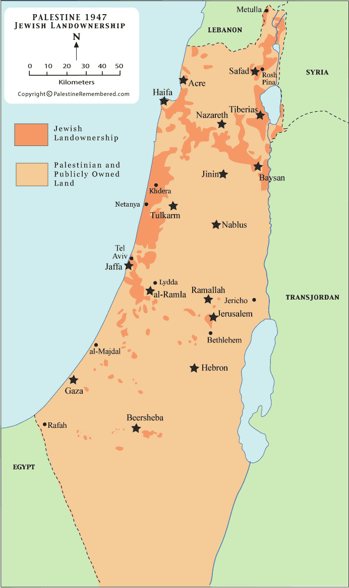 Jewish Owned Land filistin haritasi 1947